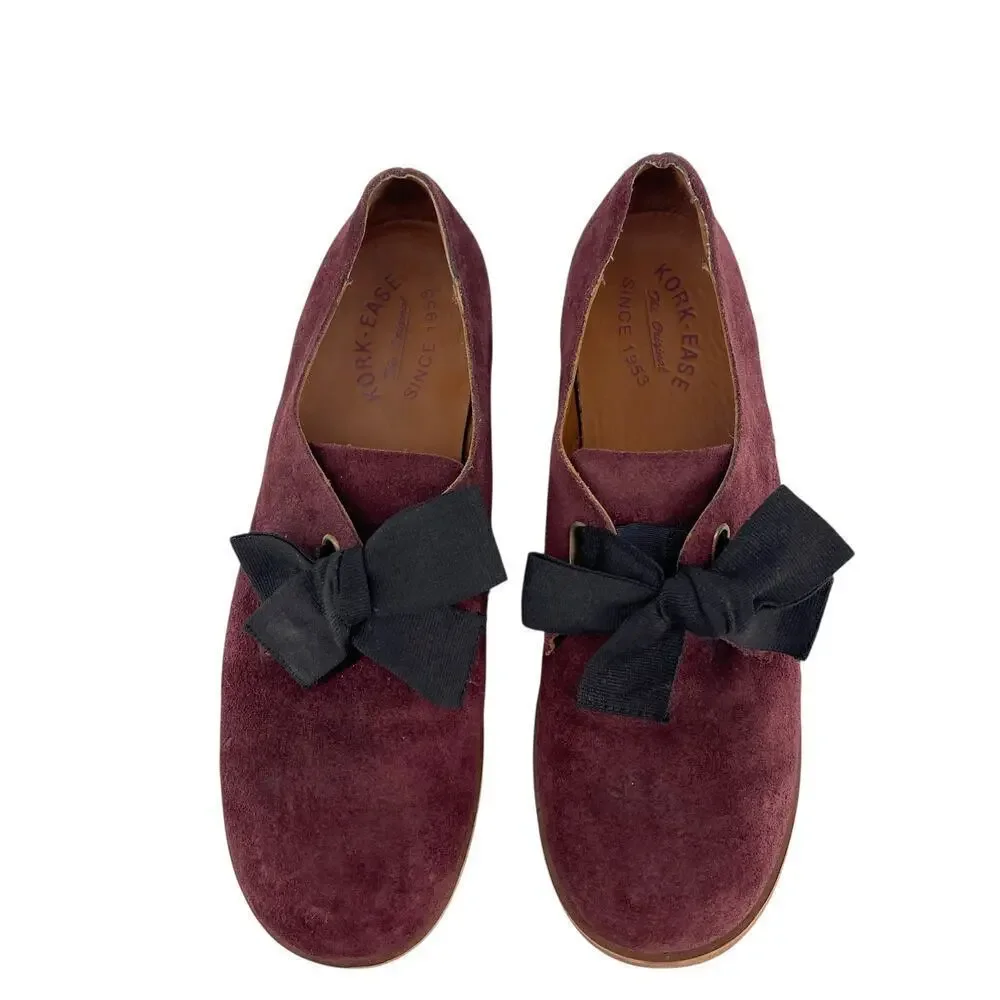 Kork-Ease Beryl Bow Suede Oxford in Burgundy Size 8.5